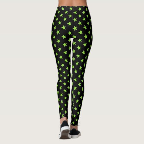 Halloween Black Green Stars Witch Costume Party Leggings