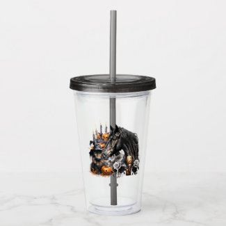 Personalized Halloween black Horse acrylic tumbler