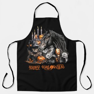 Halloween black Horse black Cat spooky apron