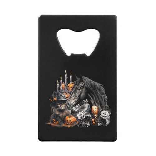 Halloween black Horse black Cat spooky Credit Card Bottle Opener