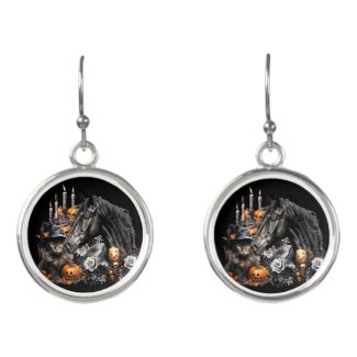 Halloween black Horse black Cat spooky earrings jewelry