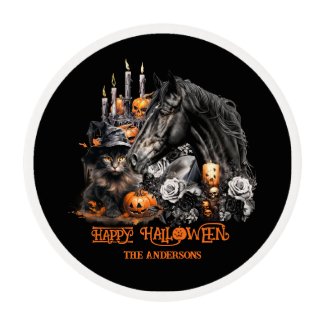 Halloween black Horse black Cat spooky  edible frosting rounds