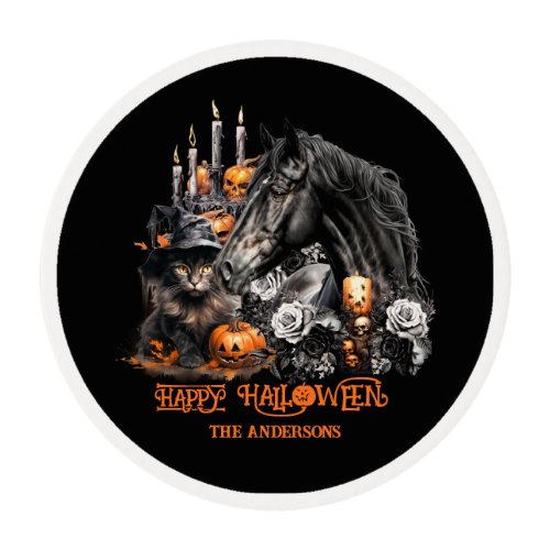 Halloween black Horse black Cat spooky Edible Frosting Rounds