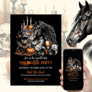 Halloween black Horse black Cat spooky Halloween invitation