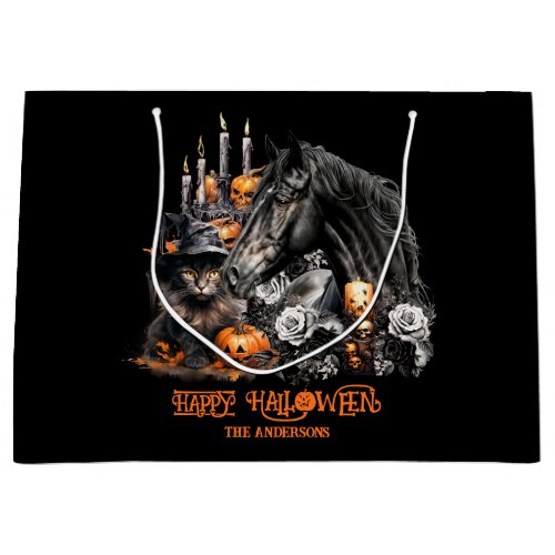 Halloween black Horse black Cat spooky Large Gift Bag