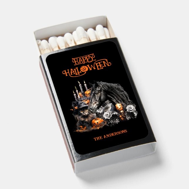 Halloween black Horse black Cat spooky Matchboxes (Front Open)