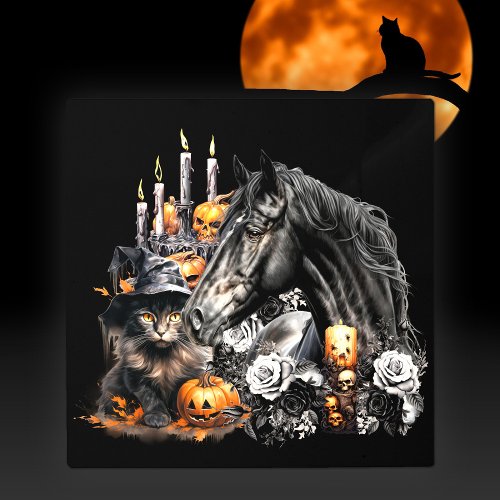 Halloween black Horse black Cat spooky Metal Print