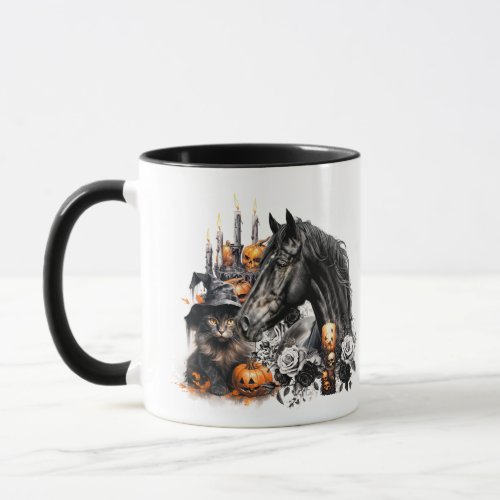 Halloween black Horse black Cat spooky Mug