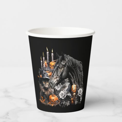 Halloween black Horse black Cat spooky Paper Cups