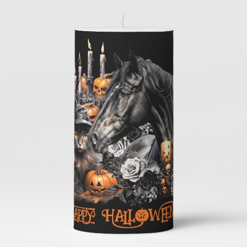 Halloween black Horse black Cat spooky Pillar Candle