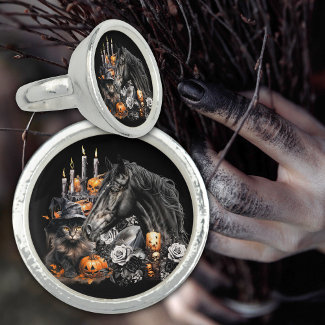 Halloween black Horse jewelry ring