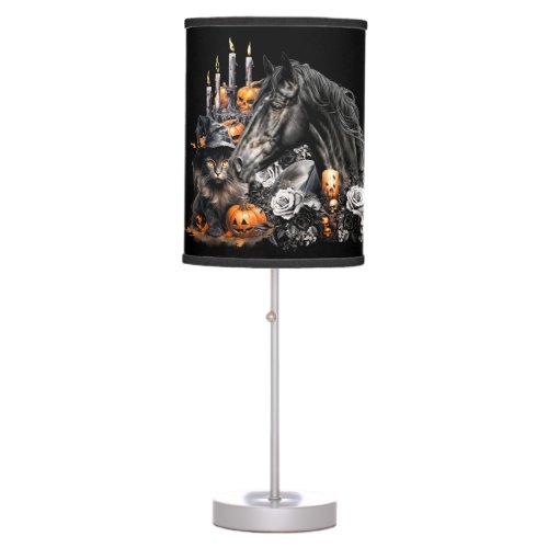 Halloween black Horse black Cat spooky Table Lamp