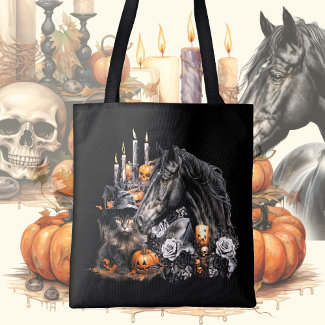 Halloween black Horse tote bag