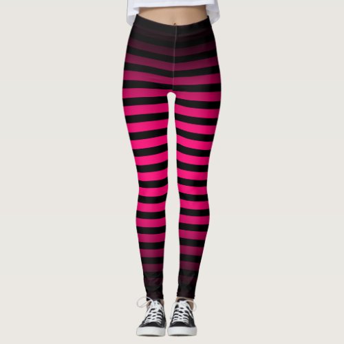 Halloween Black hot pink vertical stripes ombre Leggings