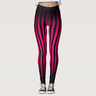 Halloween Black hot pink vertical stripes ombre Leggings