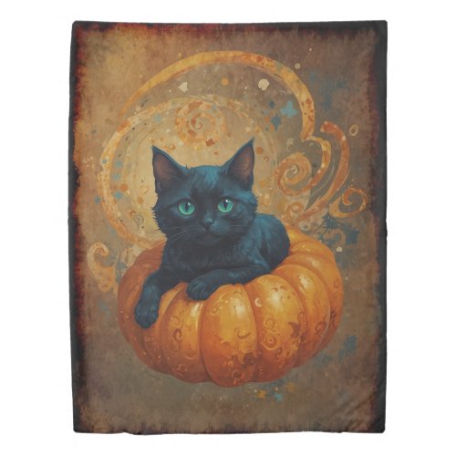 Halloween Black Kitten and Pumpkin  Duvet Cover