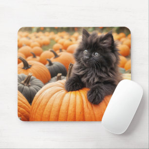 Halloween Black Kitten On a Pumpkin Mouse Pad