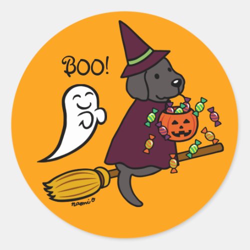 Halloween Black Labrador and Broom Classic Round Sticker