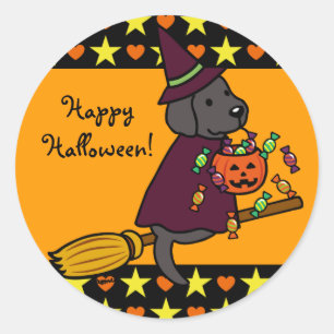 Halloween Black Labrador and Broom Stars Classic Round Sticker