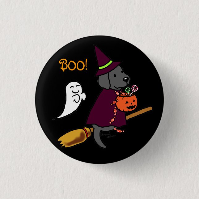 Halloween Black Labrador Cartoon 1 Pinback Button (Front)