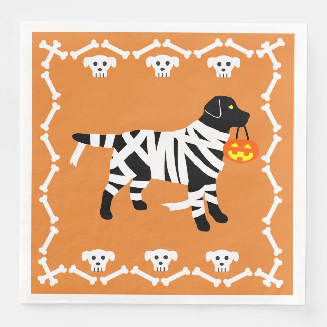 Halloween Black Labrador Mummy Paper Dinner Napkins (Front)