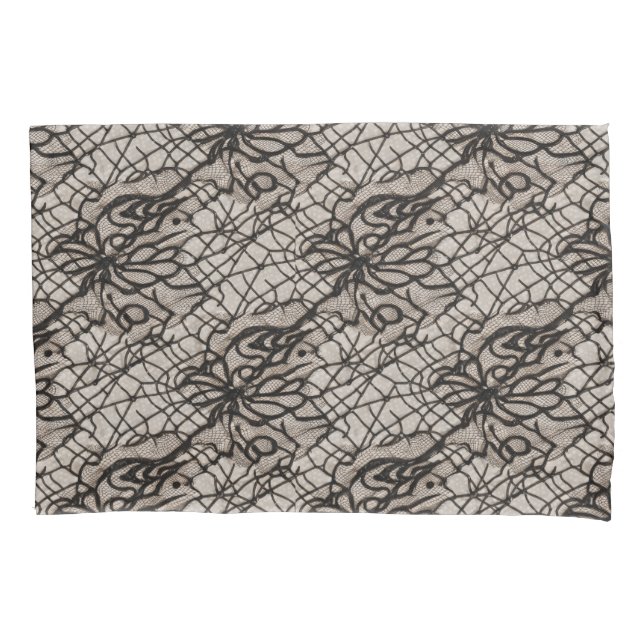 Halloween Black Lace Spider Web Seamless Pillow Case (Front)