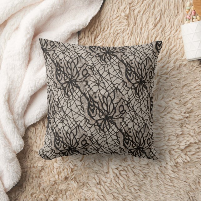 Halloween Black Lace Spider Web Seamless Throw Pillow (Blanket)
