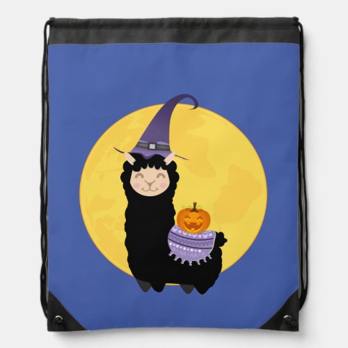 Halloween Black Llama Drawstring Bag