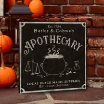 Halloween black magic cauldron Apothecary sign