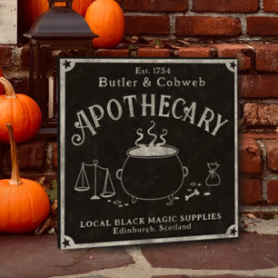 Halloween black magic cauldron Apothecary sign