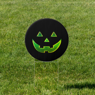 Halloween black neon green Jack o lantern scary  Sign