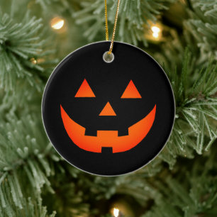 Halloween black neon orange Jack o lantern pumpkin Ceramic Ornament