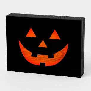 Halloween black neon orange Jack o lantern Wooden Box Sign