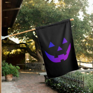 Halloween black neon purple Jack o lantern spooky  House Flag