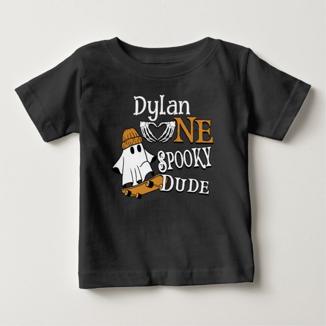 Halloween Black One Spooky Dude 1st Birthday Baby T-Shirt (Front)