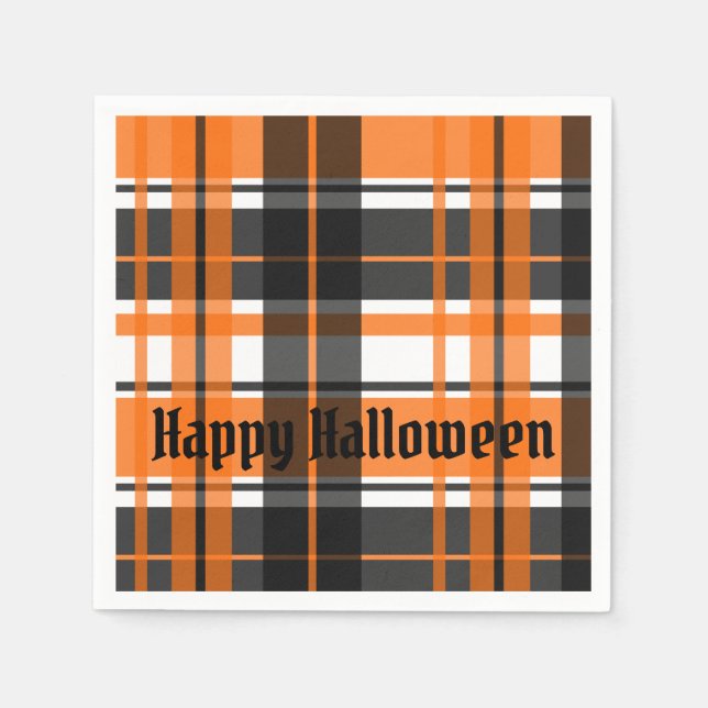 Halloween Black Orange and White Plaid Napkins (Front)