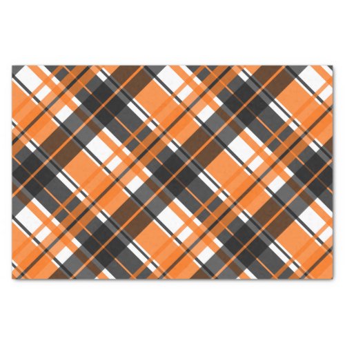 Halloween Black Orange and White Plaid Tissue Paper