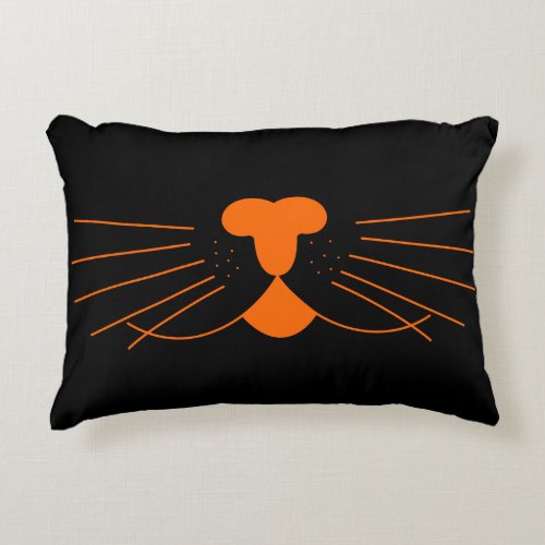 Halloween Black Orange Cat Face Party Accent Pillow