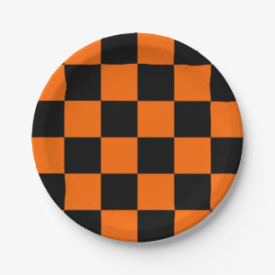 Halloween Black Orange Checkered Paper Plates