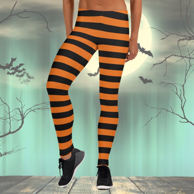 Halloween Black & Orange Costume Leggings (Womens Black and Orange Striped Halloween Costume Leggings, Witch Leggings, Fall leggings)