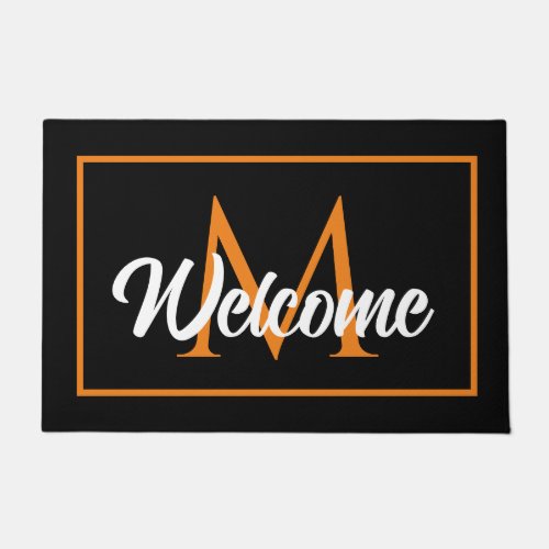 Halloween Black Orange Family Monogram Welcome Doormat