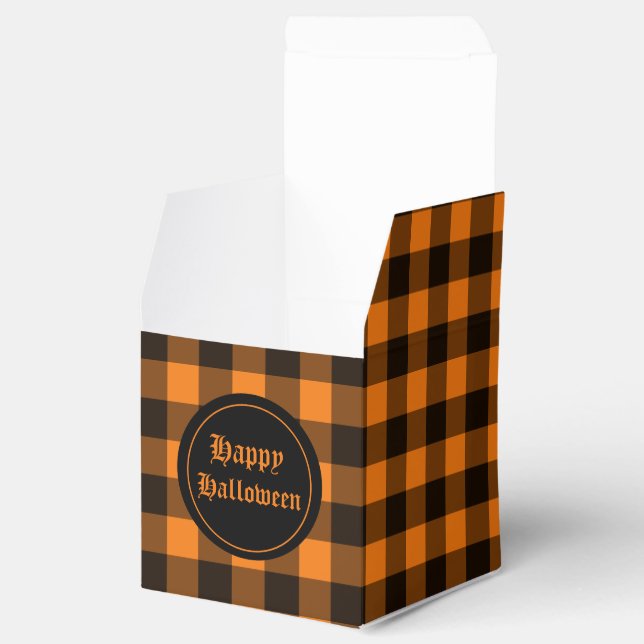 Halloween Black Orange Gingham Check Pattern Favor Boxes (Opened)