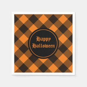 Halloween Black Orange Gingham Check Pattern Napkins