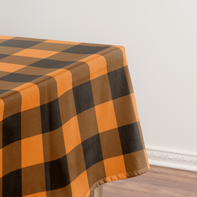 Halloween Black Orange Gingham Check Pattern Tablecloth (In Situ)