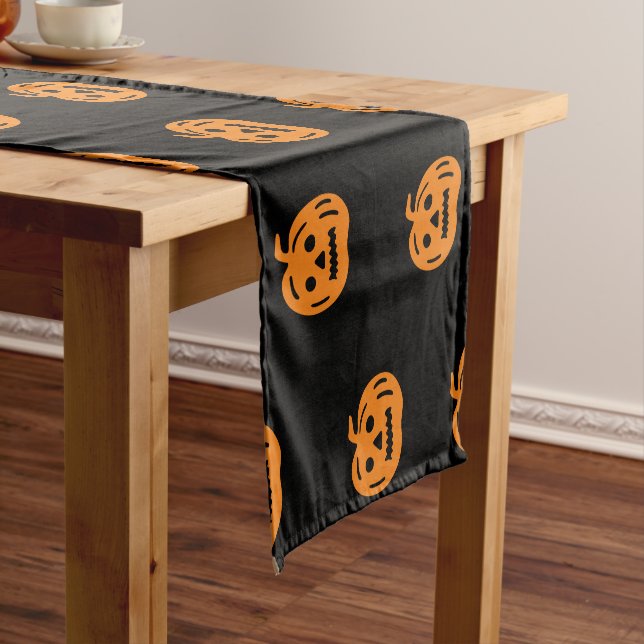 Halloween black & orange jack o lantern pattern  short table runner (In Situ)