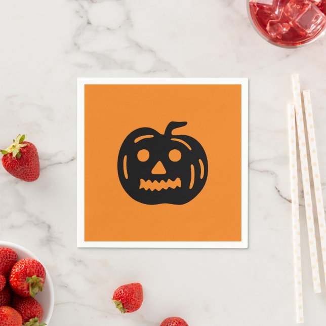 Halloween black orange jack o lantern spooky paper napkins (Insitu)