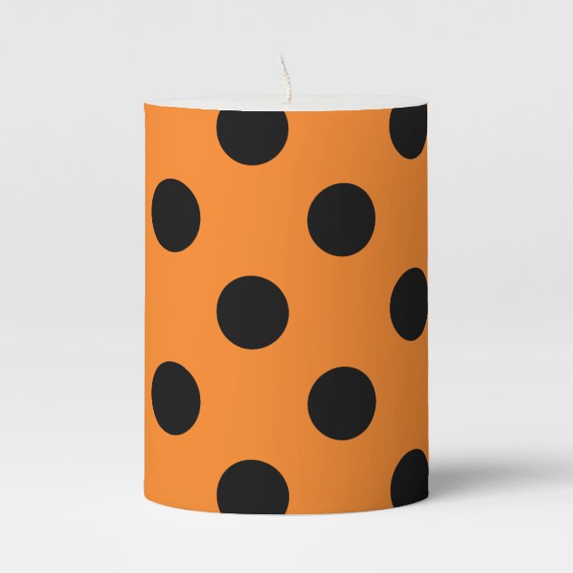 Halloween Black Orange Polka Dot Pillar Candle (Front)