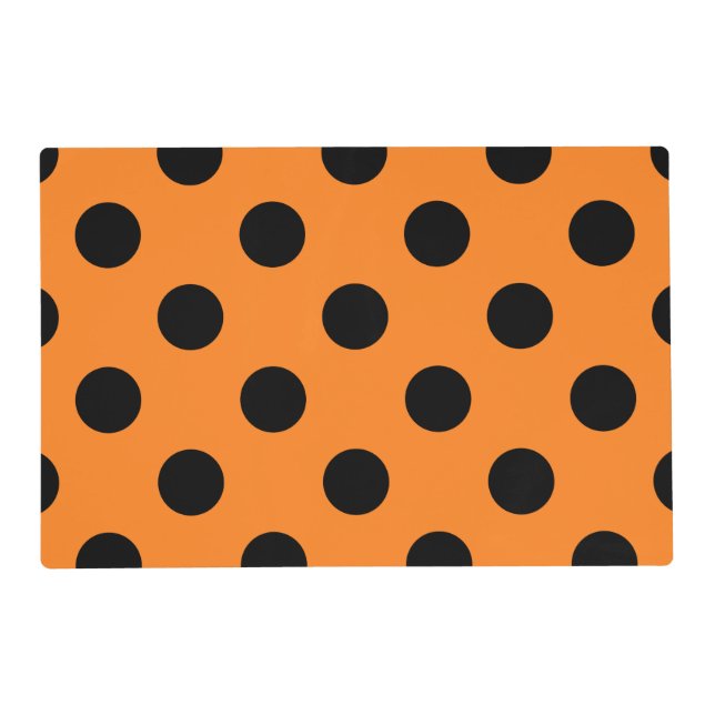 Halloween Black Orange Polka Dot Placemat (Front)