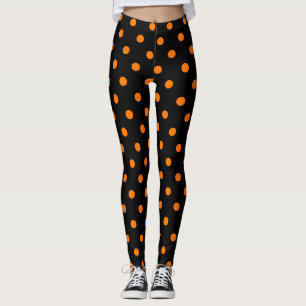 Halloween Black Orange Polka Dots Pattern Costume Leggings