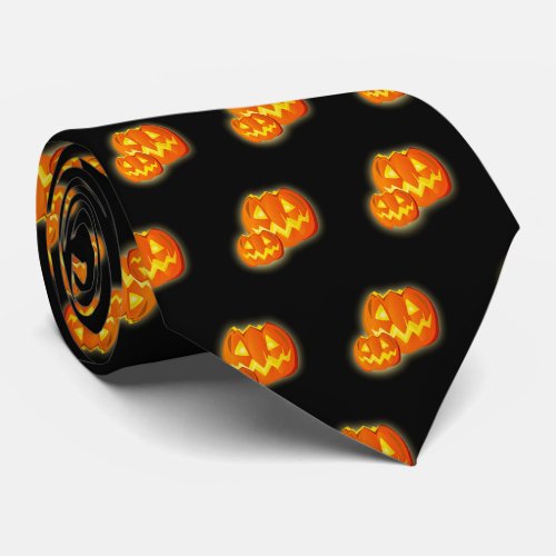 Halloween Black Orange Pumpkin Pattern Neck Tie